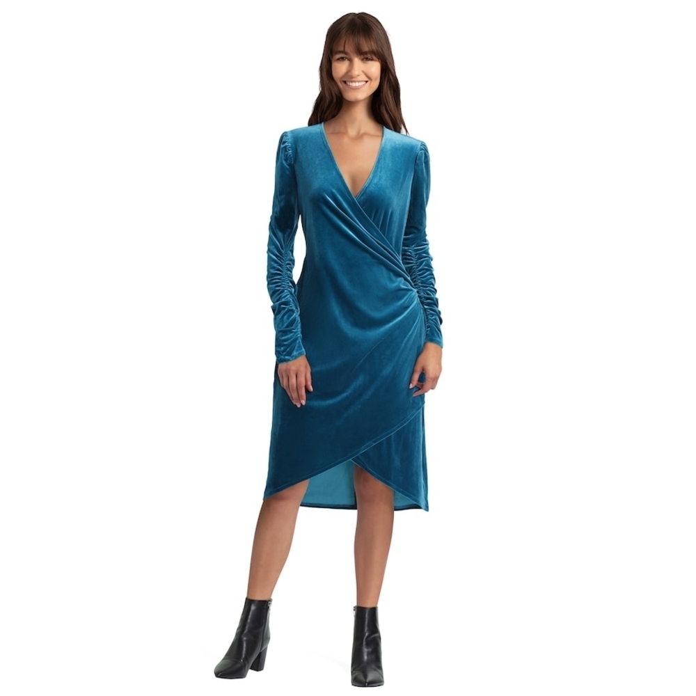 Gigi Parker Velvet Teal Wrap Dress NWT
